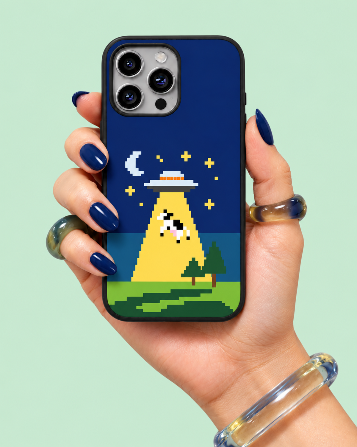 8 Bit UFO Cow Abduction Glass Phone Case