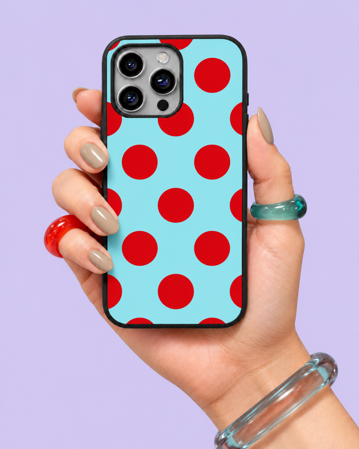 Aqua Blue Red Polka Dots Glass Phone Case