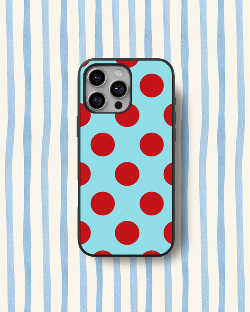 Aqua Red Polka Dot Glass Phone Case — second mockup