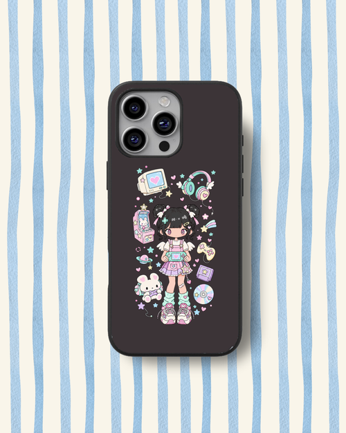 Arcade Girl Brown Glass Phone Case — second mockup