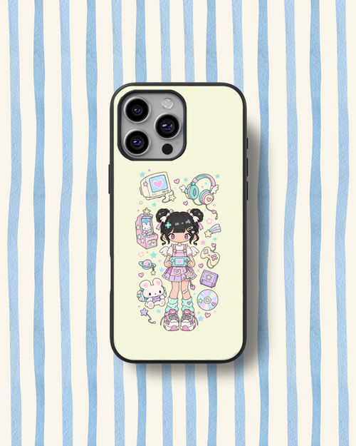 Arcade Girl Cream Glass Phone Case — second mockup