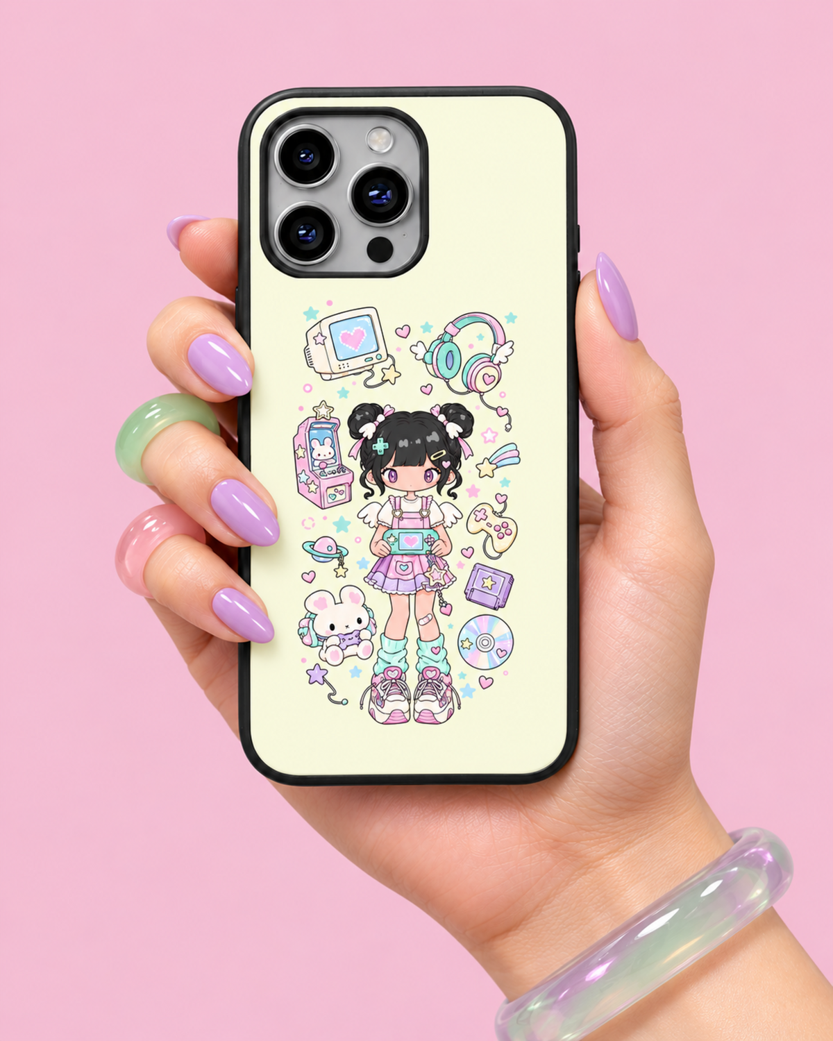 Arcade Girl Cream Glass Phone Case