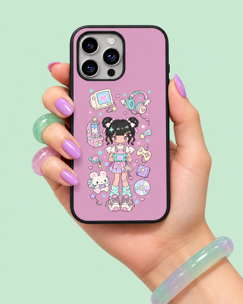 Arcade Girl Pink Glass Phone Case