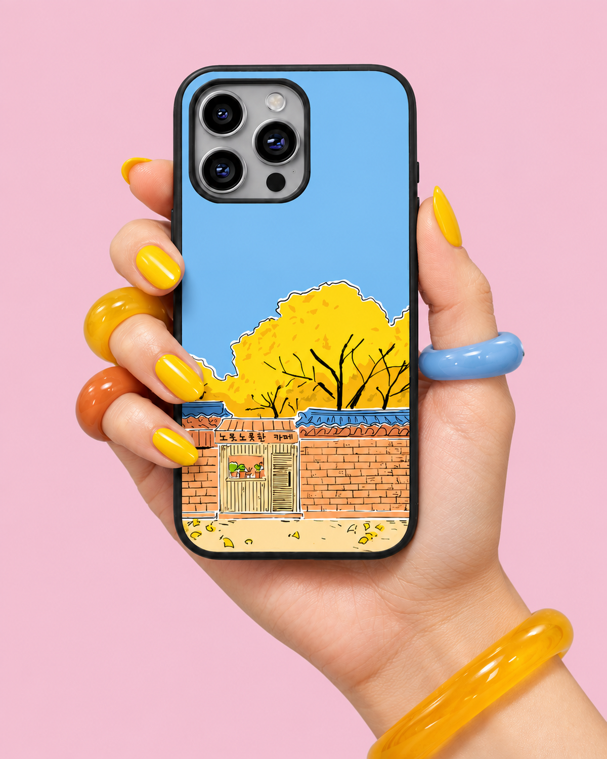 Blue Yellow Flower Glass Phone Case