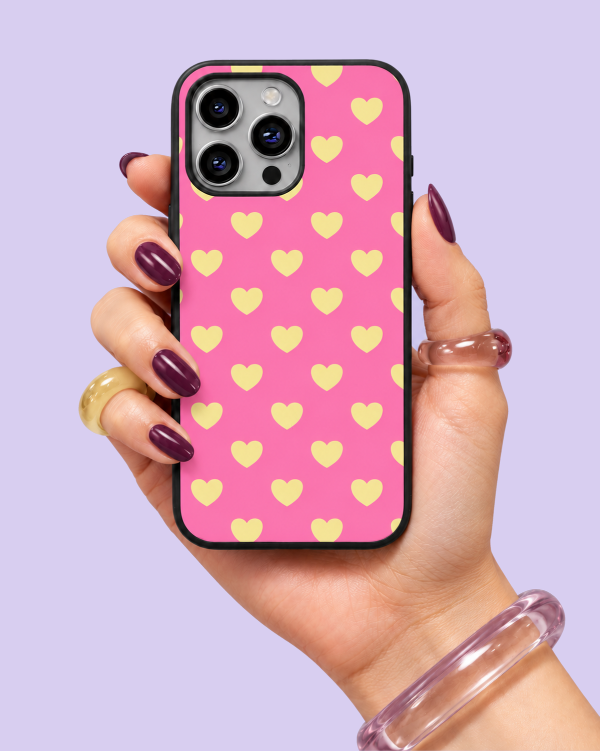 Bubblegum Pink Yellow Hearts Glass Phone Case