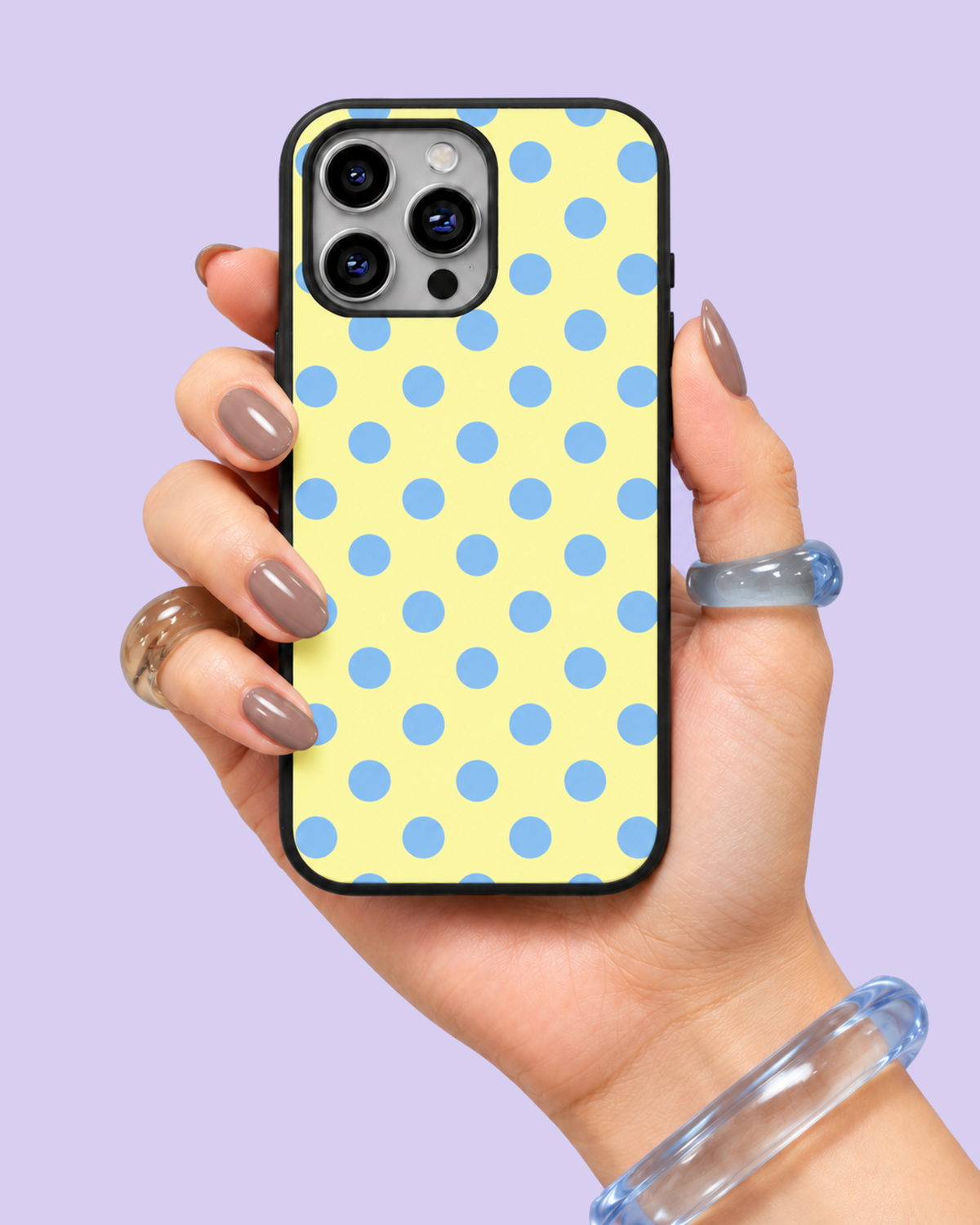 butter-yellow-sky-blue-polka-dots Glass Phone Case
