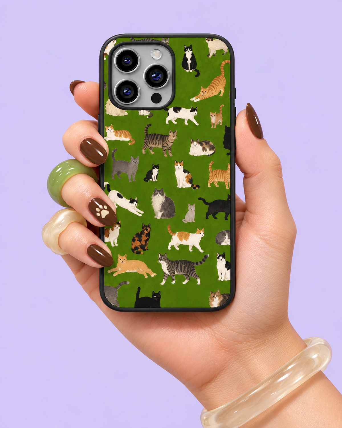 Cat Breeds Green Print Glass Phone Case