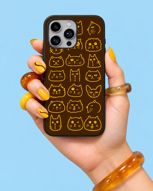 Cat Doodle Brown Glass Phone Case