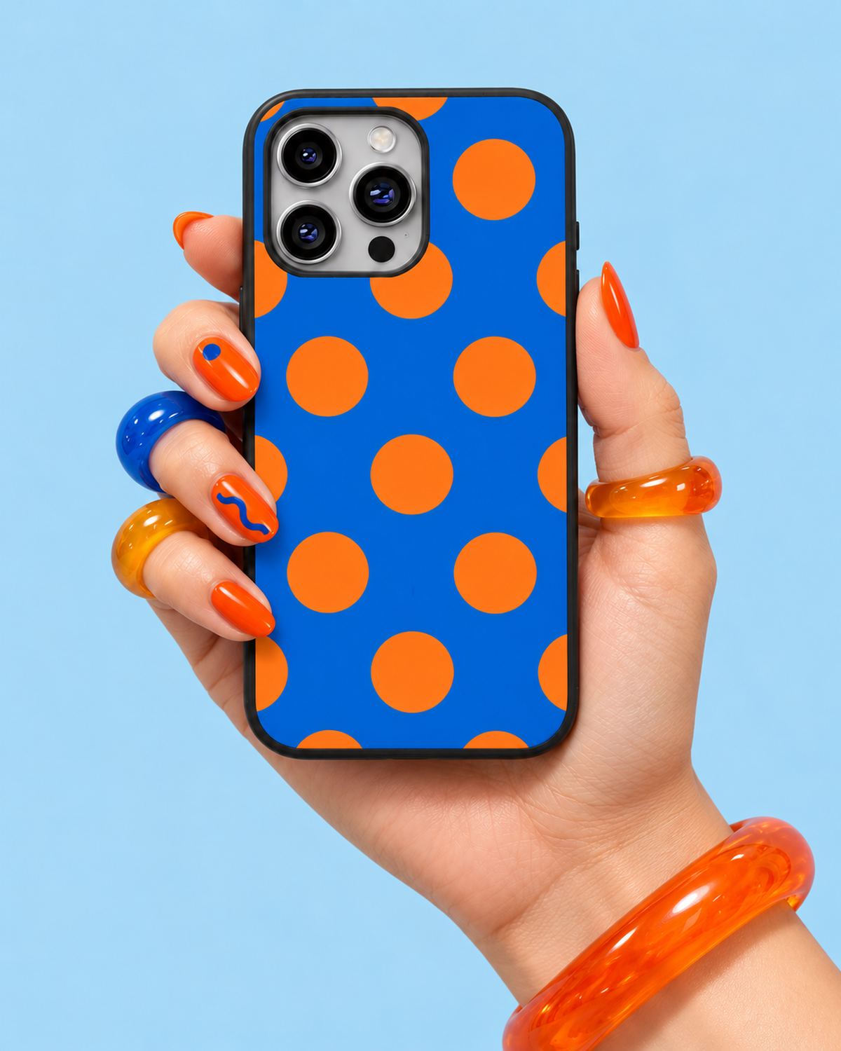 Cobalt Blue Orange Polka Dots Glass Phone Case