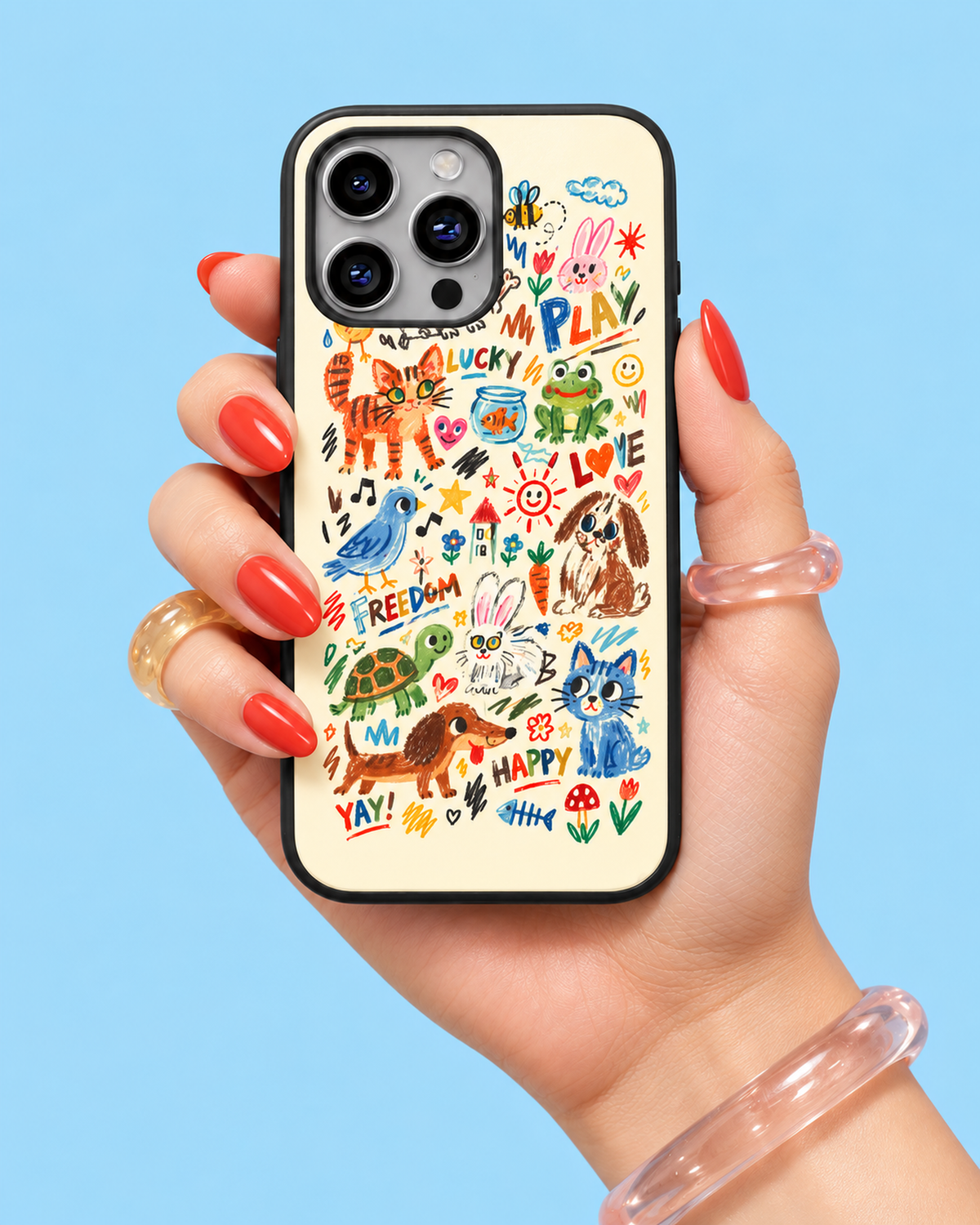Colorful Whimsical Doodle Glass Phone Case