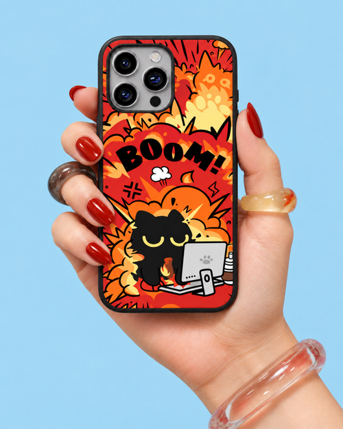 Comic Boom Black Cat Glass Phone Case