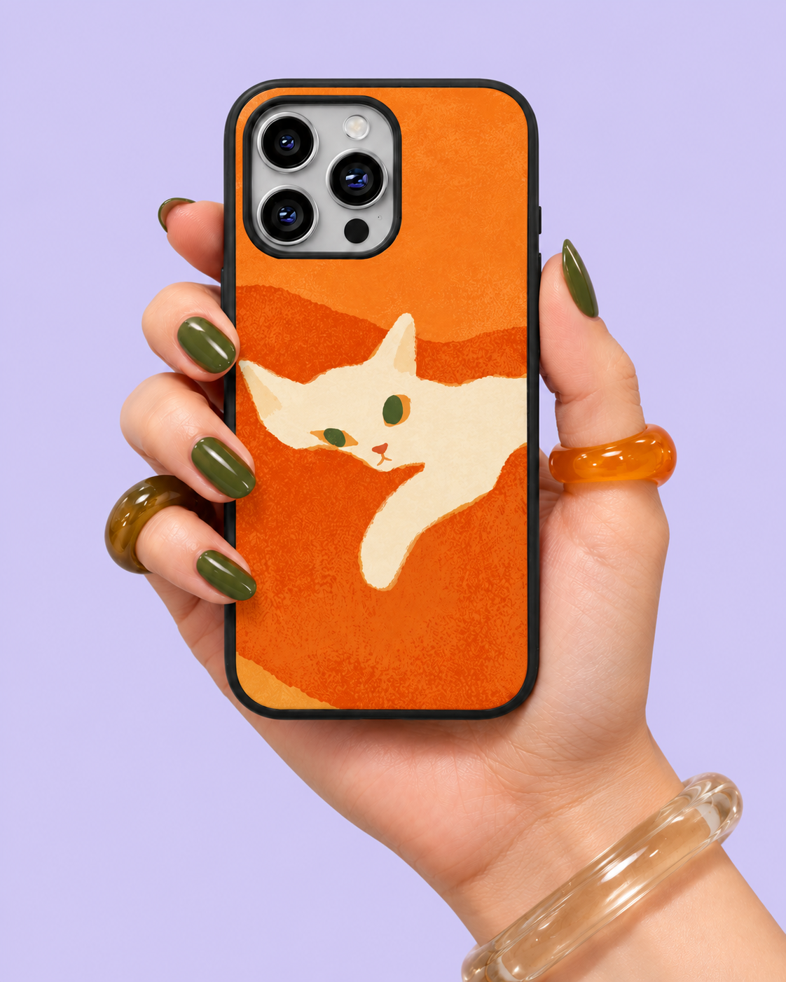 Cream Cat Burnt Orange Glass Phone Case