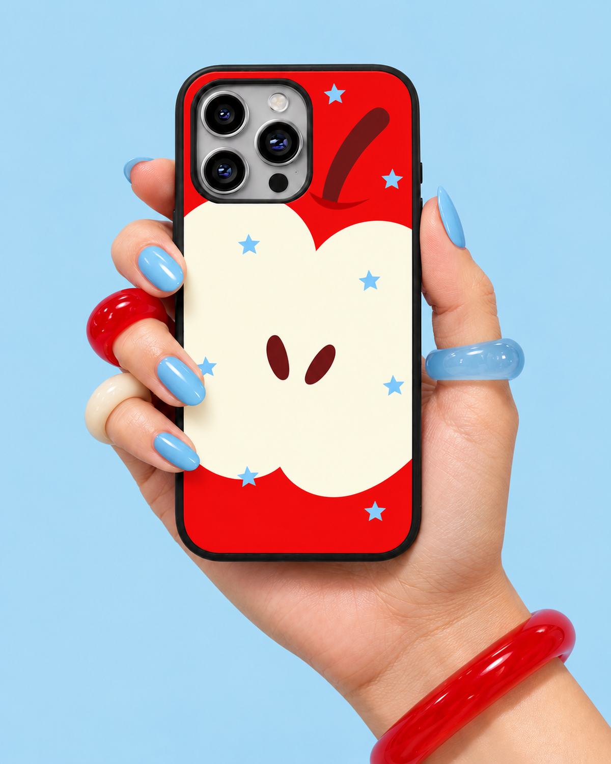 Cream Red Star Print Glass Phone Case