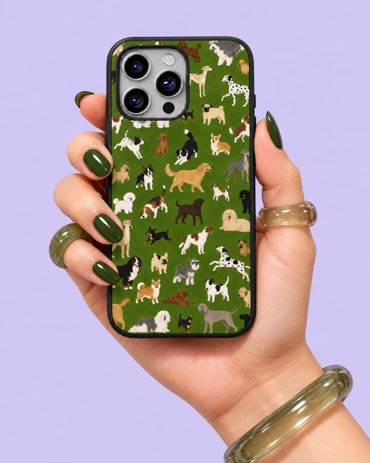 Dog Breeds Green Print Glass Phone Case