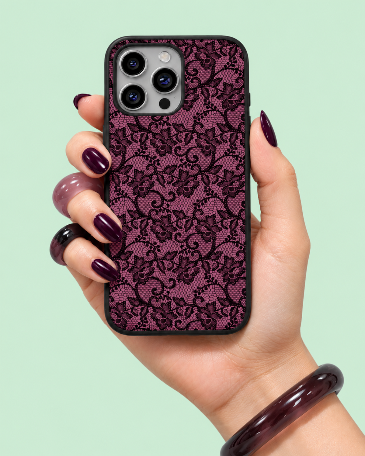Dusty Mauve Black Lace Glass Phone Case