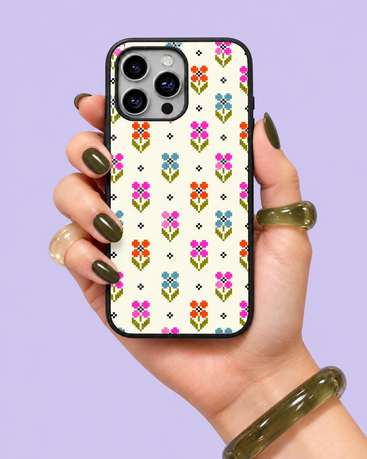 Floral Cross Stitched Glass Phone Case
