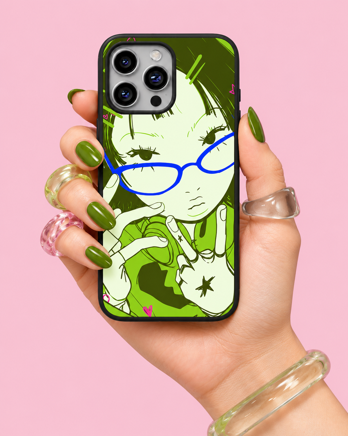 Green Glasses Illustration Glass Phone Case