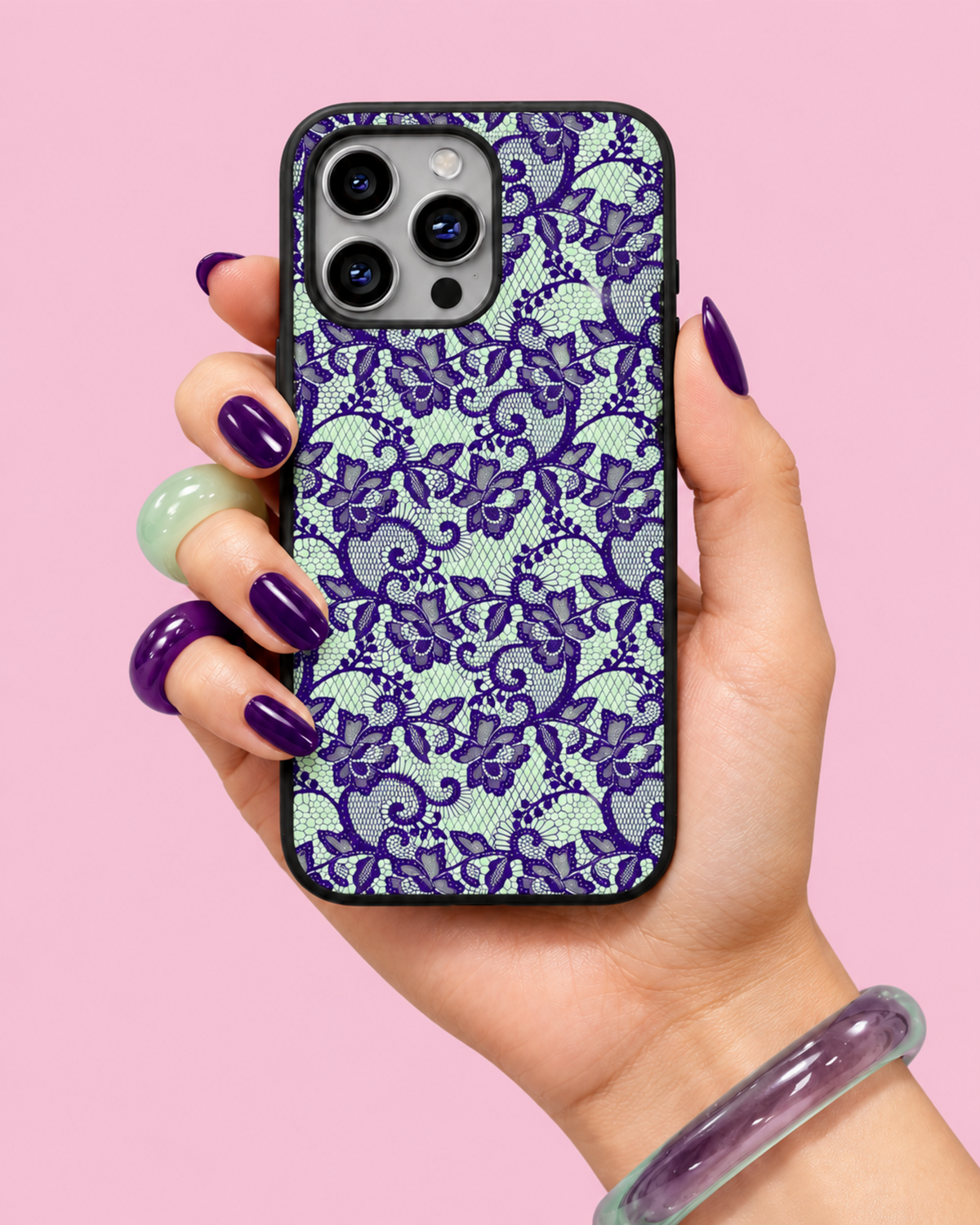 Green Small Heart Print Glass Phone Case