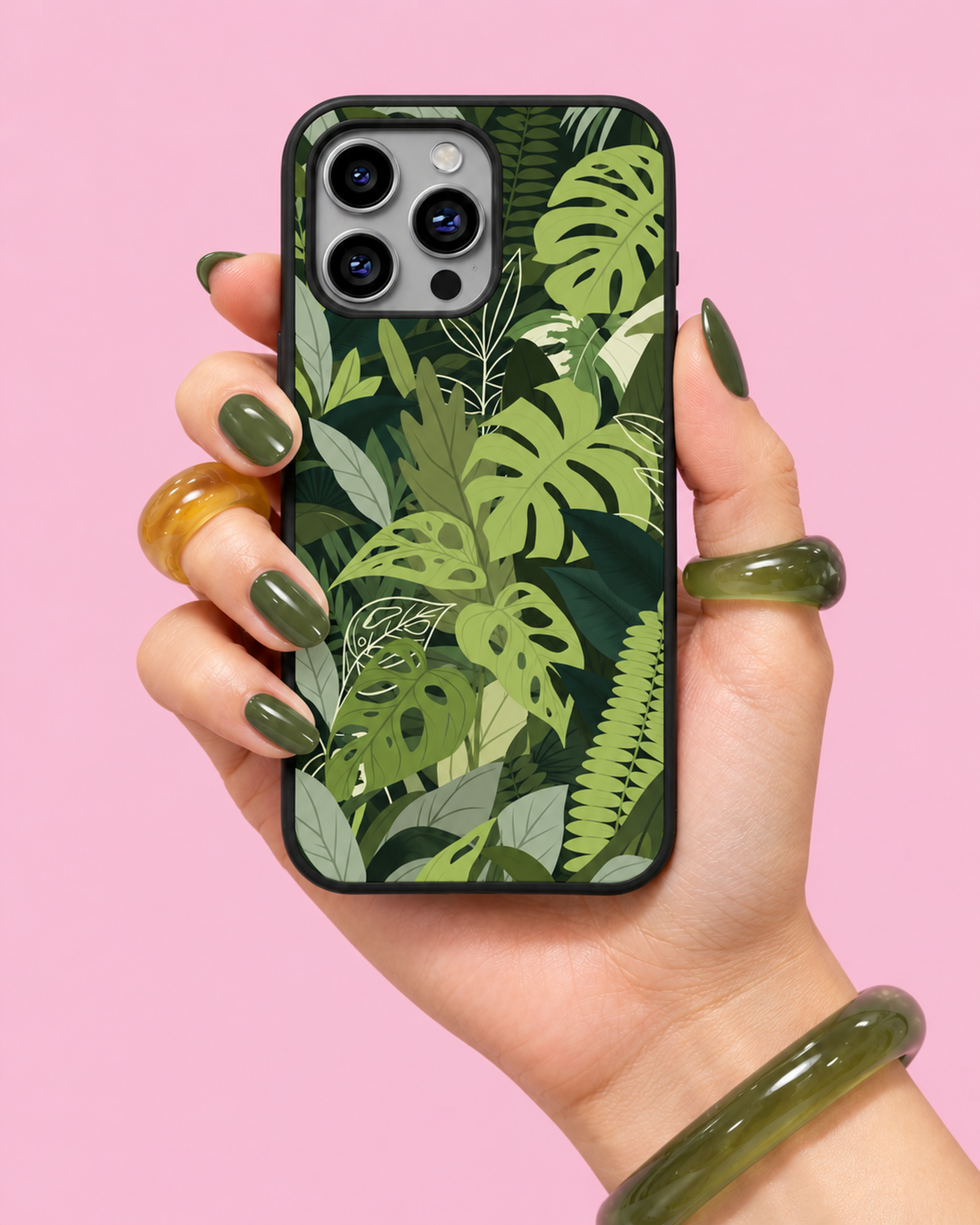 Green Tropical Leaf Glass Phone Case