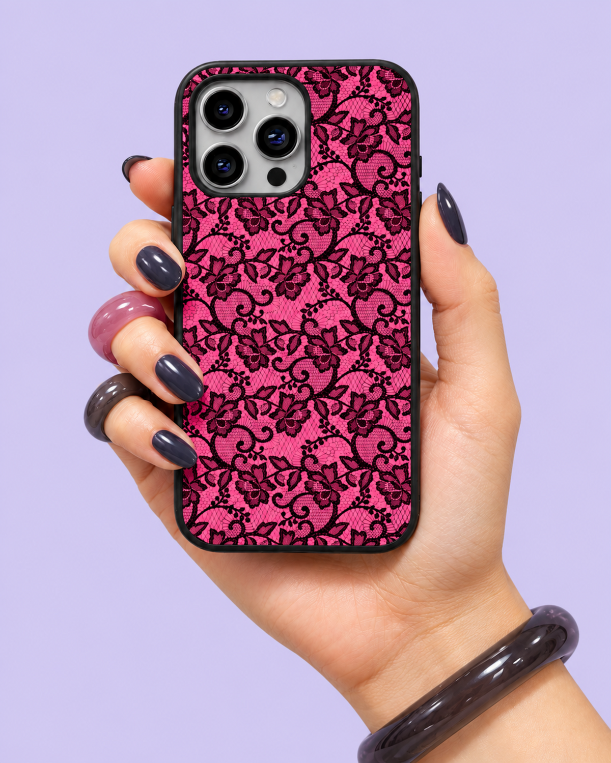 Hot Pink Black Lace Glass Phone Case