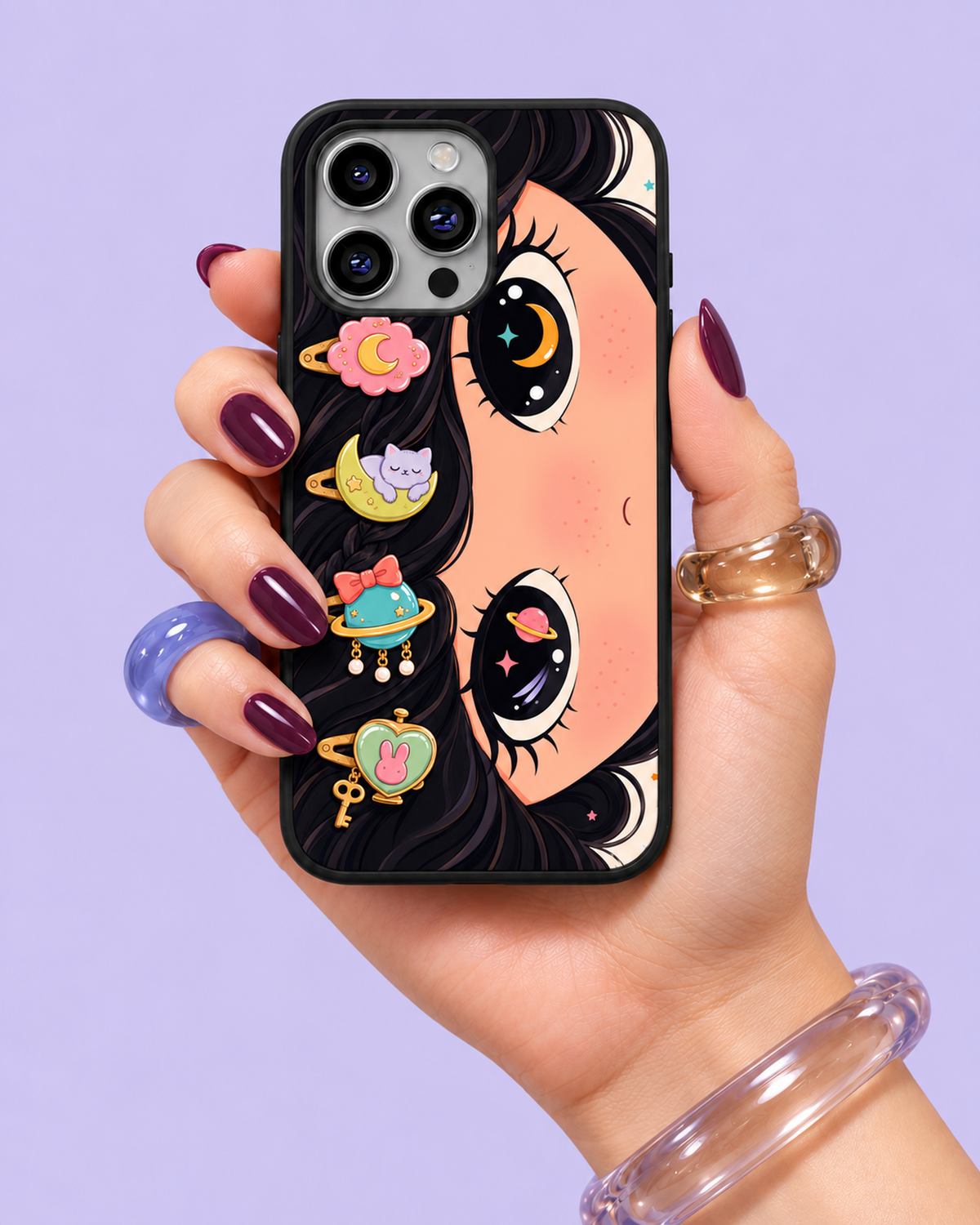 Kawaii Jet Black & Pastel Galaxy Glass Phone Case