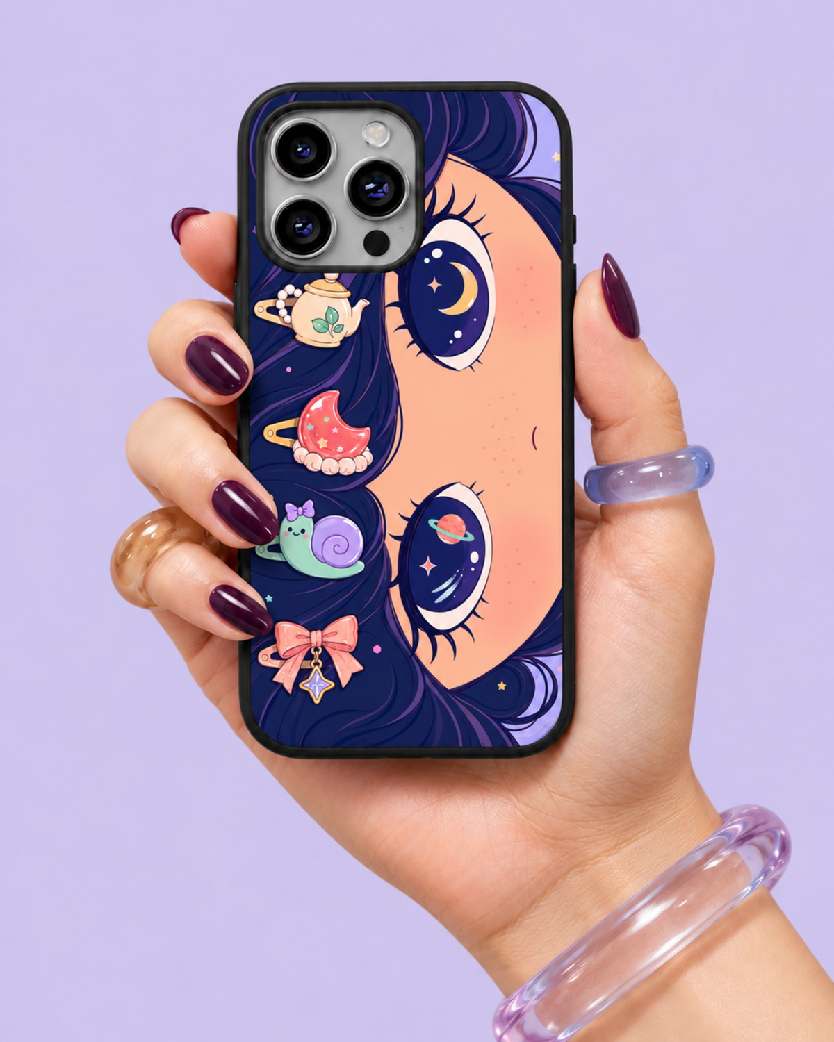 Kawaii Midnight Blue & Pastel Charms Glass Phone Case