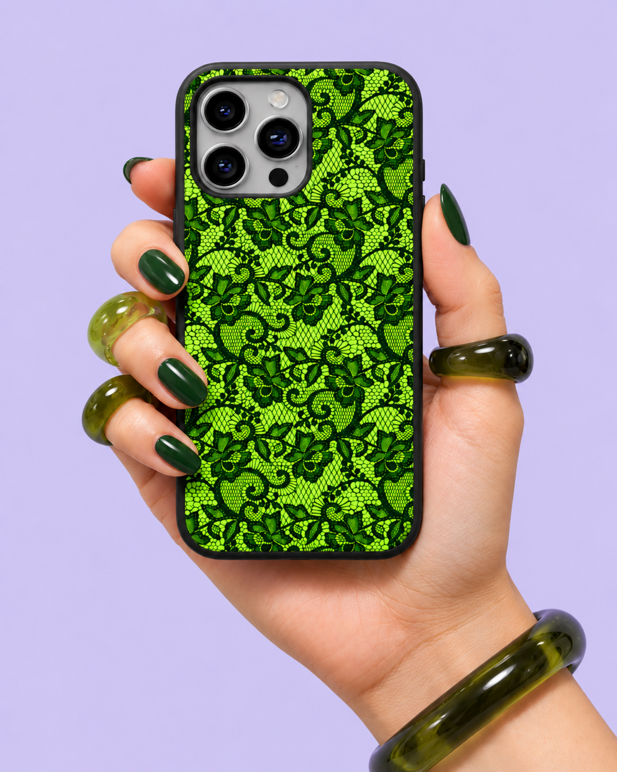 Neon Lime Black Lace Glass Phone Case