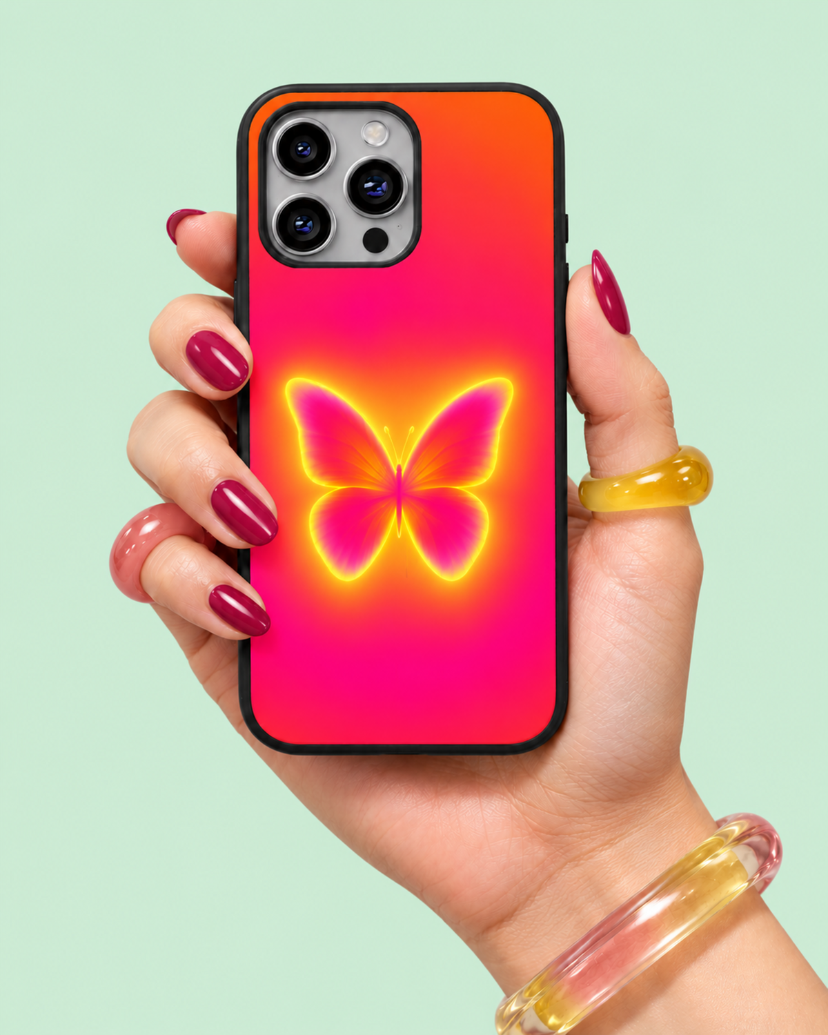 Neon Sunset Butterfly Glass Phone Case