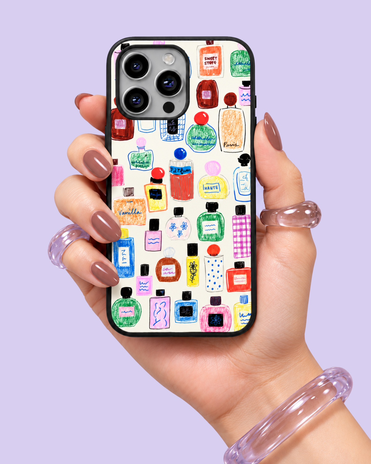 Perfume Bottle Doodle Collage Glass Phone Case