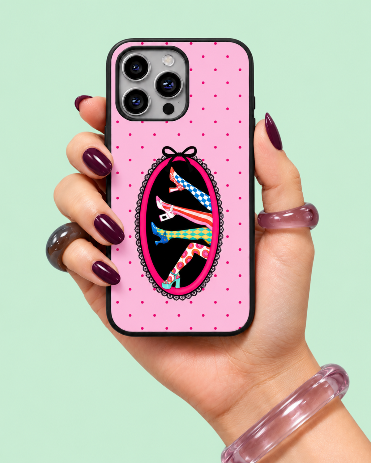 Pink Polka Dots Retro Heels Glass Phone Case