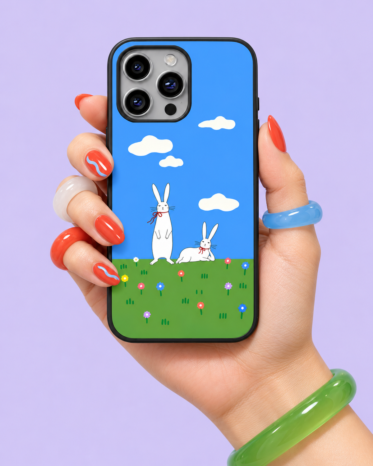 Rabbit Meadow Glass Phone Case