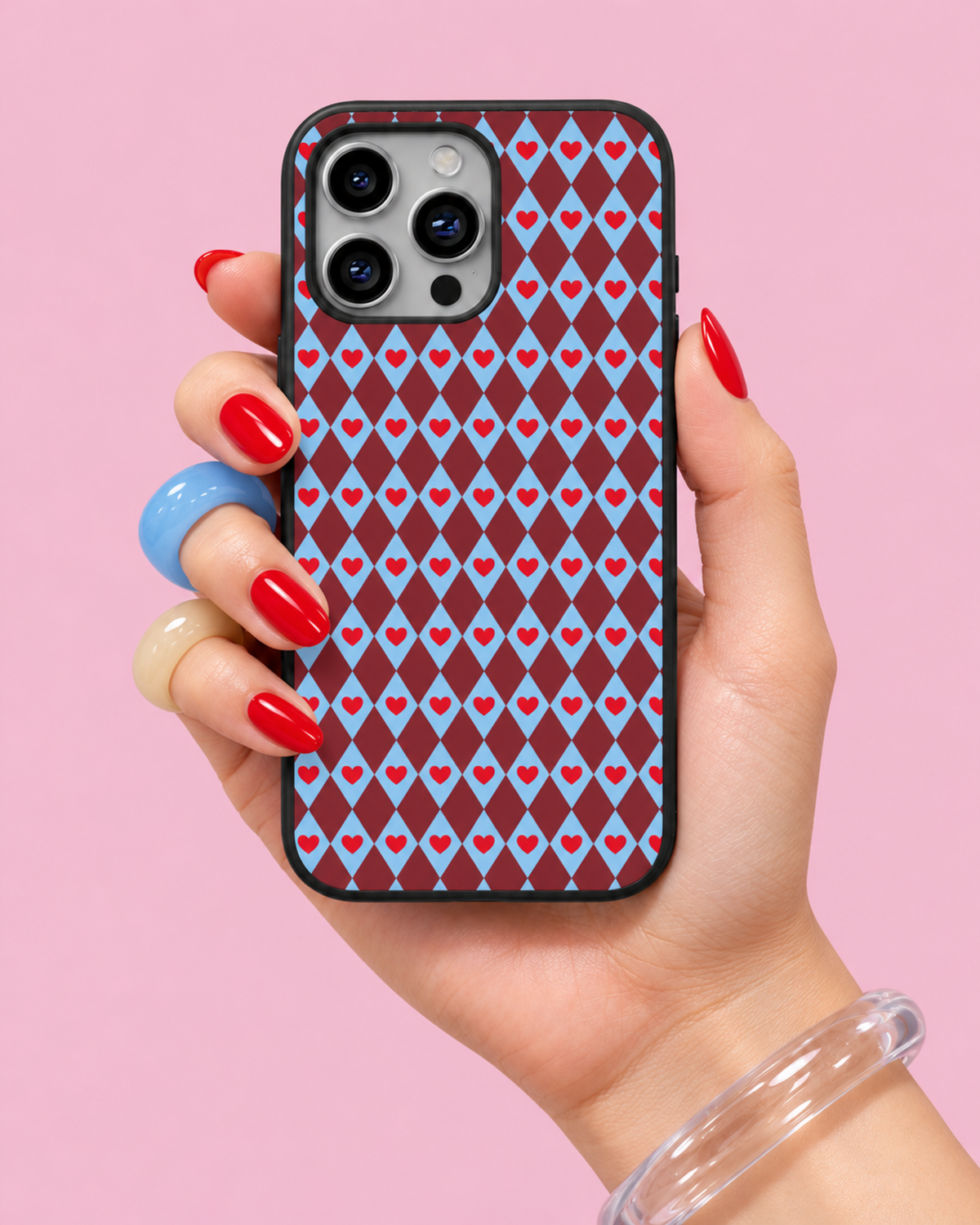 Red Diamond Pattern Glass Phone Case