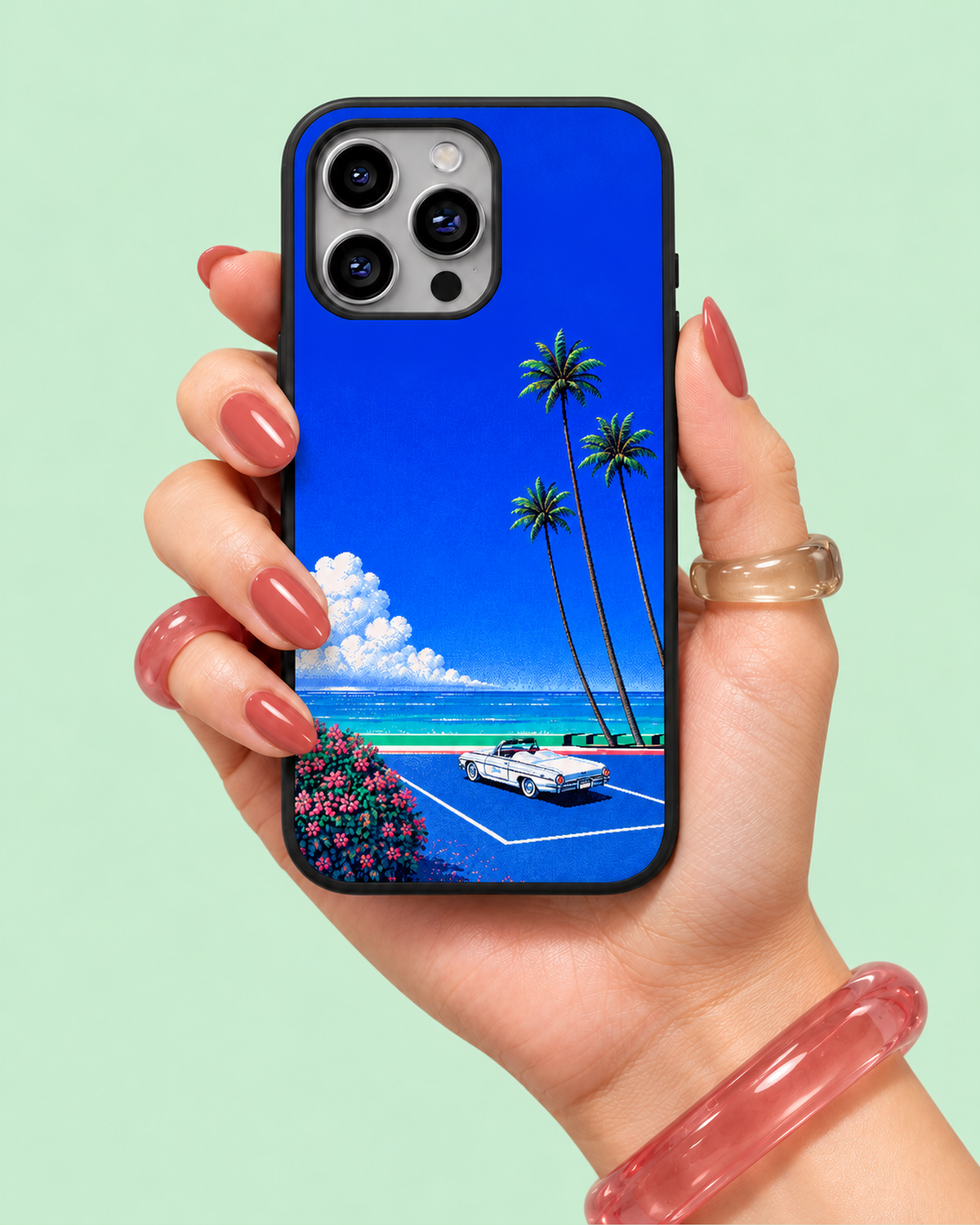 Retro Blue Beach Convertible Glass Phone Case