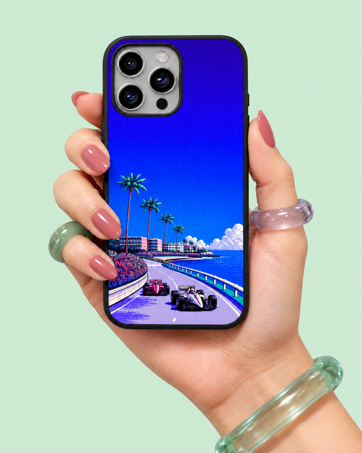 Retro Coastal Racing Glass Phone Case