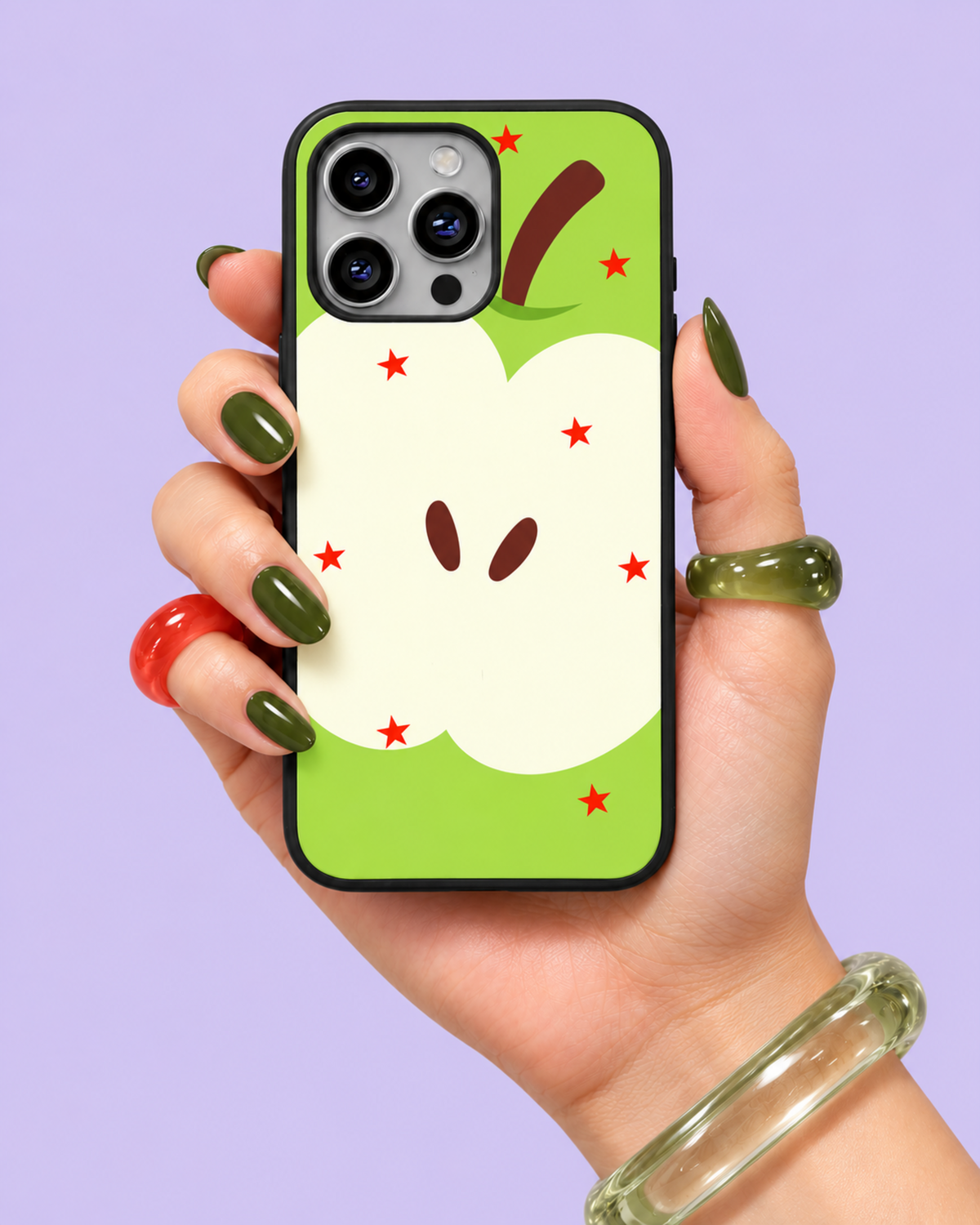 Starry Green Apple Lavender Glass Phone Case