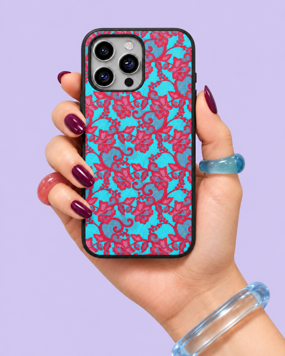 Turquoise Blue Pink Lace Glass Phone Case