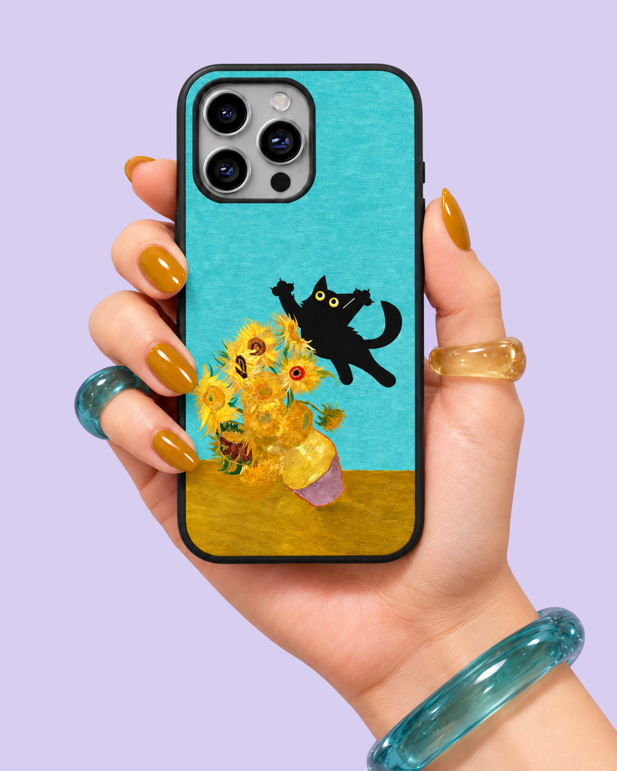 Van Gogh Sunflowers Black Cat Chaos Glass Phone Case
