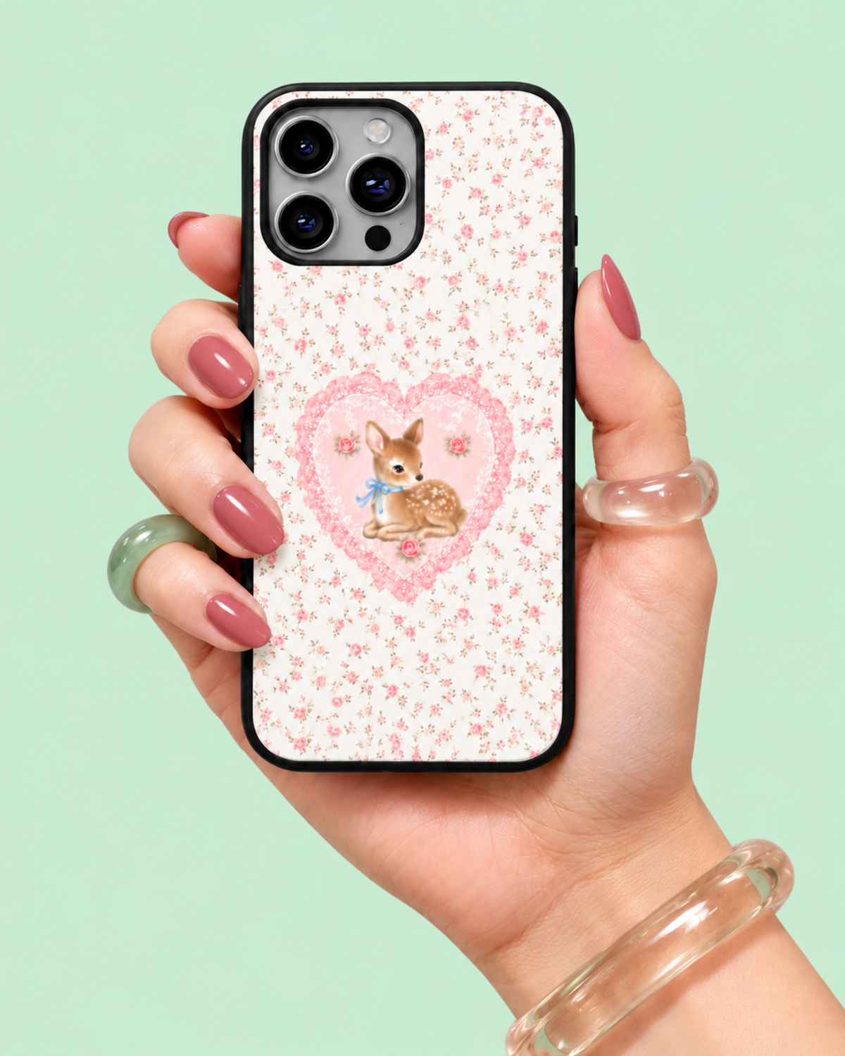 Vintage Fawn Pink Rose Lace Glass Phone Case