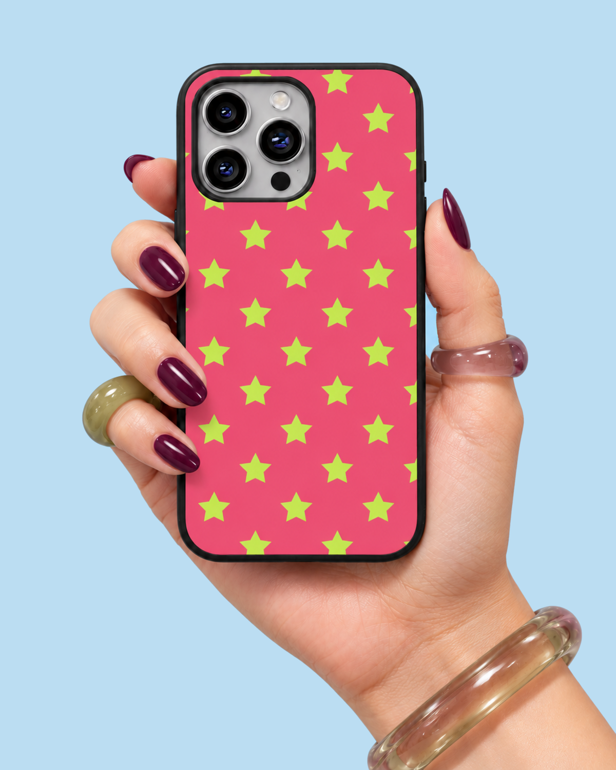 Watermelon Pink Lime Star Print Glass Phone Case