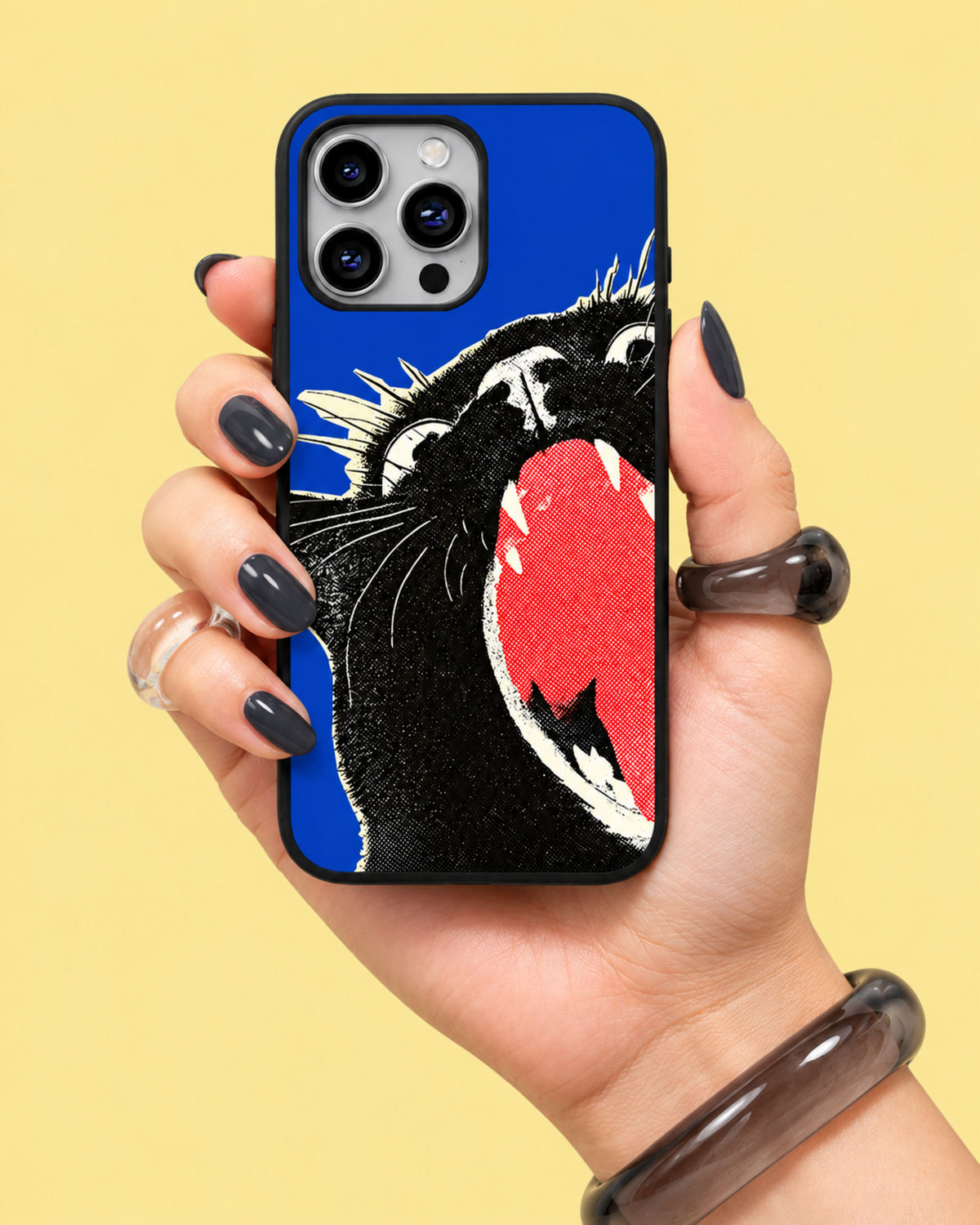 Yawning Black Cat Glass Phone Case